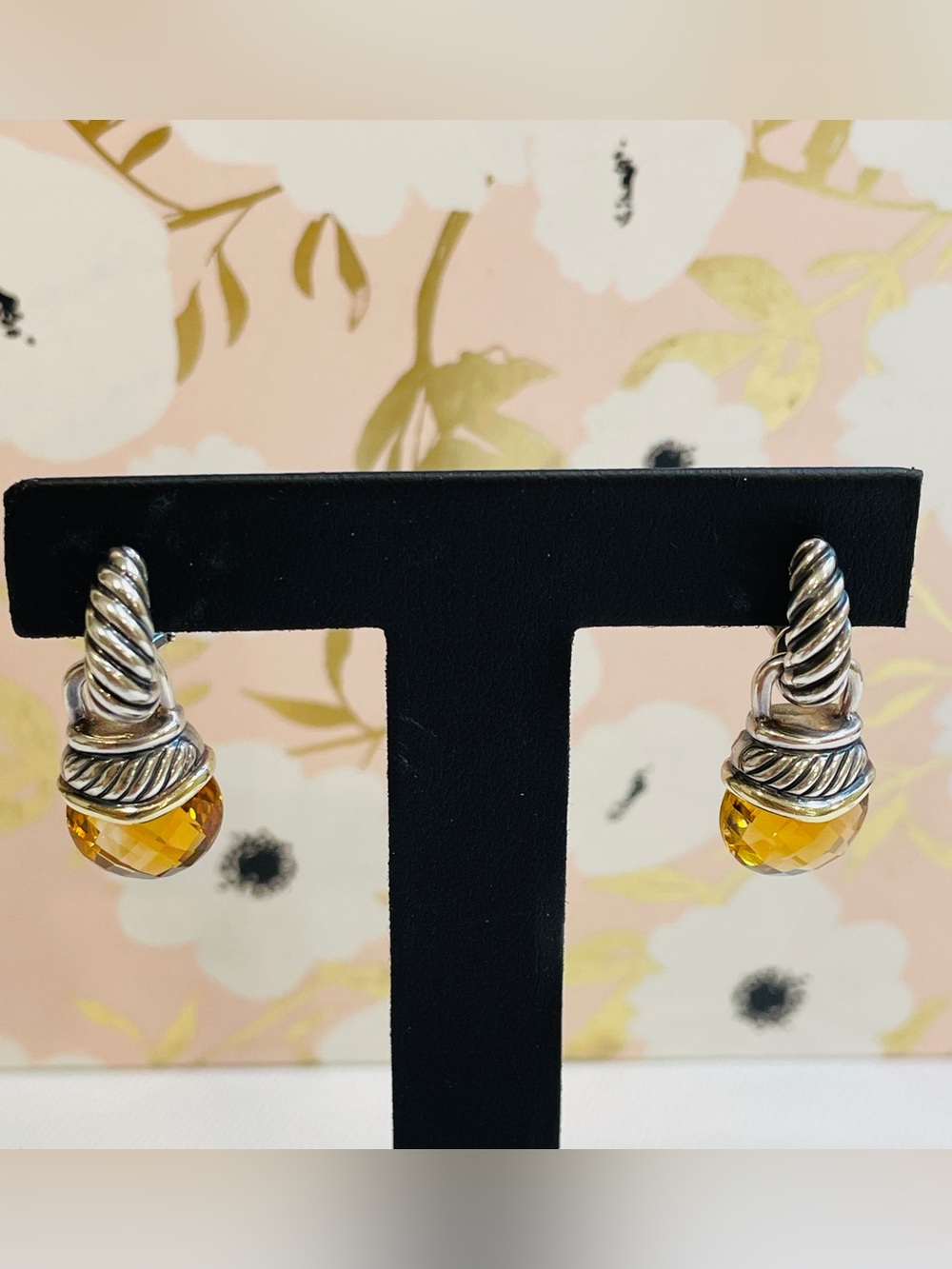 David Yurman Sterling Silver 14K Citrine Acorn Drop Earrings